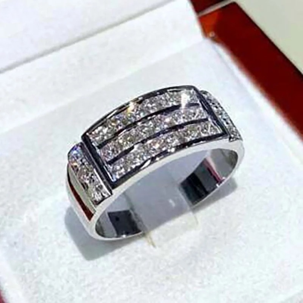 New Women Men 925 Silver Diamond Ring